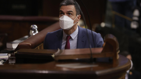 El presidente del Gobierno, Pedro Sánchez interviene en la sesión plenaria en el Congreso este miércoles.