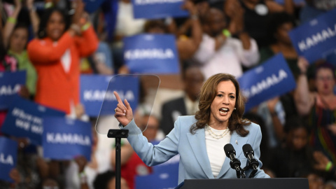 La vicepresidenta estadounidense, Kamala Harris, durante un mitin en Georgia.