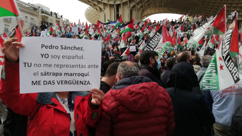 Manifestantes en 'Las Setas' de Sevilla por la autodeterminación del pueblo saharaui.