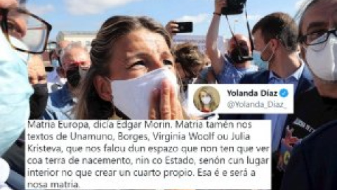 "Borges, Virginia Wolf, Edgar Morin...": Yolanda Díaz reivindica su propuesta de cambiar patria por 'matria' y alude a grandes escritores