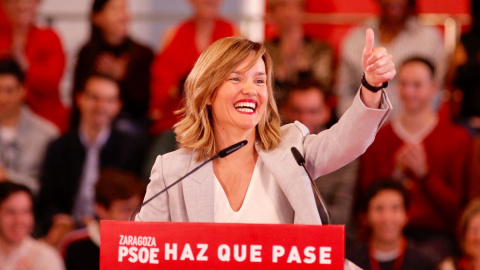 07/04/2019.- Imagen de archivo de Pilar Alegría en un mitin del PSOE-Aragón en Zaragoza. Fabián Simón / Europa Press