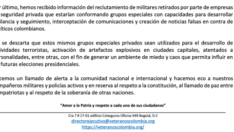 Advertencia de Veteranos por Colombia