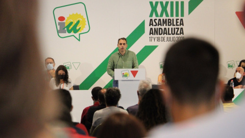 El coordinador general de IU Andalucía, Toni Valero, en la XXIII Asamblea Andaluza de IU.