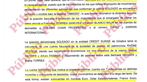 Inicio de las conclusiones del informe de la UDEF sobre la cuenta Soleado.