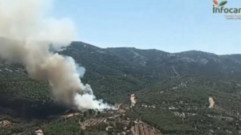 Medios aéreos y terrestres trabajan en la extinción de un incendio en Viso del Marqués