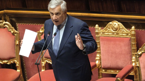 El Ministro de Asuntos Exteriores italiano, Antonio Tajani, durante un turno de preguntas en el Senado italiano.