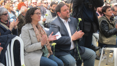 Fotografía de archivo de los dirigentes de ERC Oriol Junqueras y Marta Rovira.