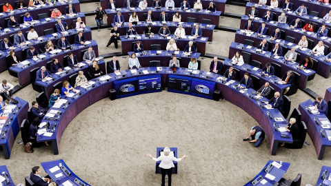 Foto de archivo de la presidenta de la Comisión Europea, Ursula Von der Leyen, en un discurso en el Parlamento Europeo, en Estrasburgo, a 18 de julio de 2024.