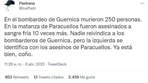 Tuit del usuario Pastrana que se movió en redes después de las declaraciones de Zelenski.