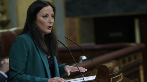 La diputada de Unidas Podemos Isabel Franco durante su intervención en el pleno celebrado el 31 de marzo en el Congreso