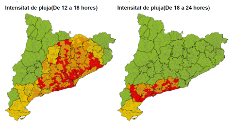 Mapes de previsió de pluges intenses: dimecres tarda i nit