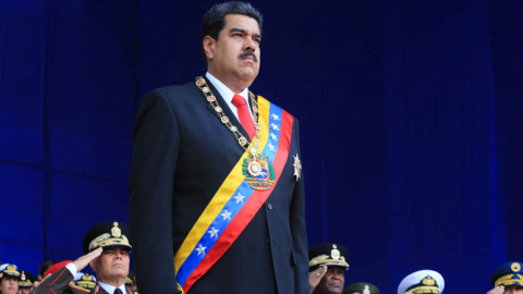 Nicolás Maduro justo antes de que se produjera el atentado con drones en Caracas./REUTERS