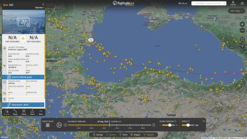 Captura del vuelo de Pavel Durov en FlightRadar.