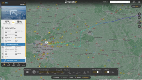 Captura en FlightRadar de la aproximación a París-Le Bourget del vuelo de Pavel Durov.