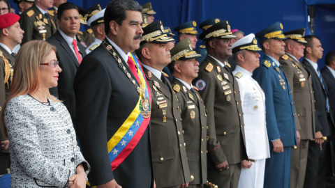 El presidente de Venezuela, Nicolás Maduro, durante el acto en el que sufrió el ataque. REUTERS