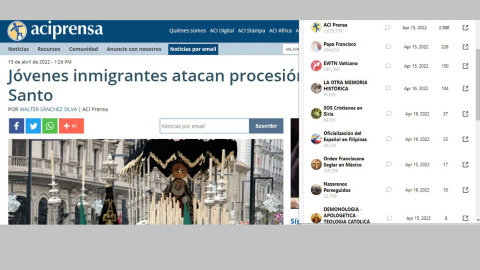Captura de la noticia de ACIPrensa y páginas de Facebook que la compartieron.