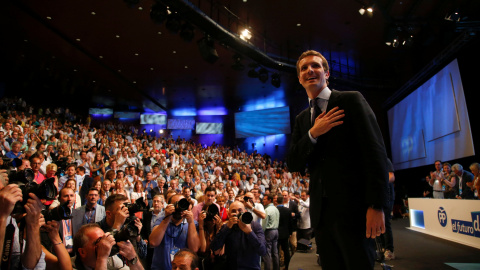 Pablo Casado, tras ser elegido nuevo presidente del PP en el congreso extraordinario del partido conservador del pasado julio. REUTERS/Javier Barbancho