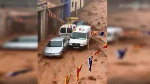 El pueblo de Herrera de los Navarros (Zaragoza) sufre grandes riadas e inundaciones a causa de la DANA.