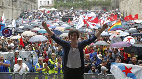 Ana Pontón, líder del BNG, durante la manifestación del Día da Patria Galega en Santiago. / EFE