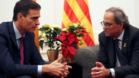 Pedro Sánchez i Quim Torra a la reunió que han mantingut al Palau de Pedralbes.