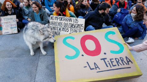 Manifestantes de Fridays For Future en una concentración frente al Congreso de los Diputados en Madrid./ REUTERS