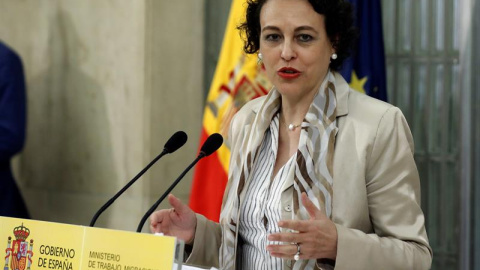 La ministra de Trabajo, Migraciones y Seguridad Social, Magdalena Valerio, tras presidir la Conferencia Sectorial de Inmigración. EFE/Kiko Huesca