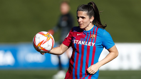 Andrea Pereira of FC Barcelona in action during the spanish women league, Primera Iberdrola, football match played between Real Madrid and FC Barcelona at Alfredo di Stefano stadium on December 12, 2021, in Valdebebas, Madrid, Spain.