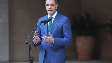 30 de julio de 2024. Pedro Sánchez compareciendo frente a los medios tras una reunión con el Rey, el 30 de julio.