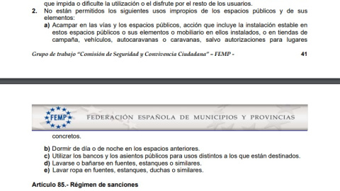 Captura de pantalla del documento 'Ordenanza Tipo de Seguridad y Convivencia Ciudadana' de la FEMP.