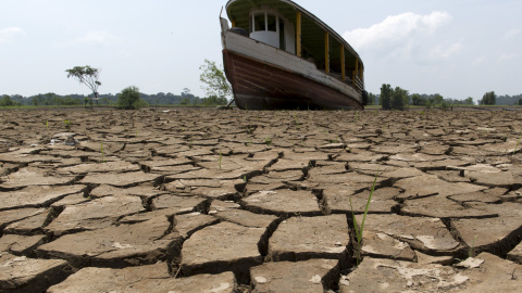 La sequía ha dejado así el río Amazonas a su paso por Manaus / . BRUNO KELLY (REUTERS)