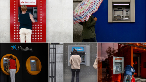 Cajeros automáticos de los cinco grandes bancos españoles.