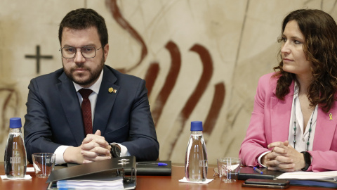 (3/5/2022) El presidente de la Generalitat, Pere Aragonès junto a la consellera de la Presidència, Laura Vilagrà durante la reunión semanal del Govern, celebrada este martes.