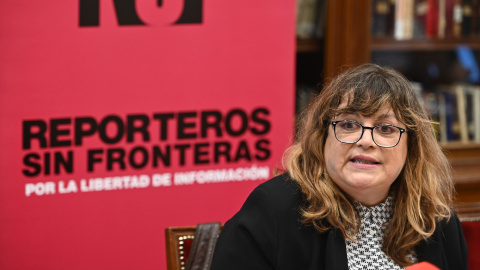 Edith R. Cachera, vicepresidenta de la sección española de Reporteros Sin Fronteras, y corresponsal de RSF en España, la Clasificación Mundial de la Libertad de Prensa 2022 de esta ONG, este martes en Madrid.