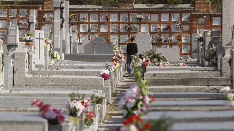 Decenas de tumbas del cementerio de La Almudena, en Madrid, lucen hoy adornadas con flores de cara a la celebración del Día de Difuntos que tiene lugar mañana, día 1 de noviembre. EFE/Víctor Lerena