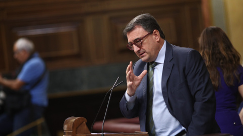 Aitor Esteban, portavoz del PNV en el Congreso de los Diputados, durante una intervención en la Cámara baja en una fotografía de archivo | EP