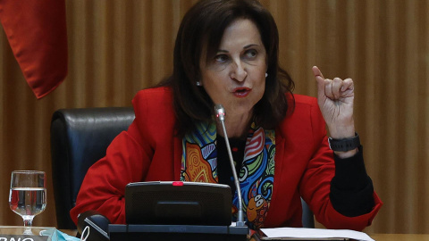 La ministra de Defensa, Margarita Robles, durante su comparecencia este miércoles ante la Comisión de Defensa del Congreso de los Diputados.