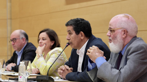 El representante del Frente Polisario en España, Abdulah Arabi (2d), interviene durante la XXVI Conferencia "Paz y libertad para el pueblo saharaui", que se celebra en el Parlamento de La Rioja, este sábado