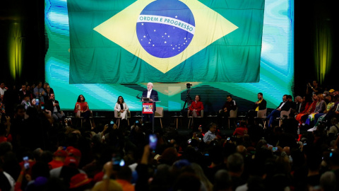 Lula durante el acto en el que ha oficializado su candidatura para la Presidencia de Brasil.