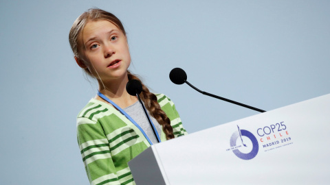 Greta Thunberg en su discurso en la Cumbre del Clima./ REUTERS