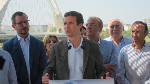 El presidente del PP, Pablo Casado, durante un acto de partido en Mérida./EUROPA PRESS