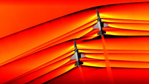 Ondas de choque que emanan de la aeronave supersónica T-38 Talon de EE. UU.NASA