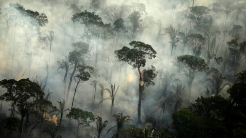 Una ola de humo durante un incendio en un área de la selva amazónica cerca de Porto Velho, estado de Rondonia (Brasil), el día 10 de septiembre de 2019.