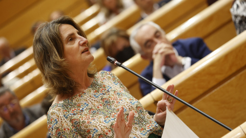 La vicepresidenta tercera y ministra para la Transición Ecológica, Teresa Ribera, durante la sesión de control al Gobierno en el Senado.