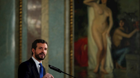 18/12/2019.- El líder del Partido Popular, Pablo Casado durante una rueda de prensa. / EFE