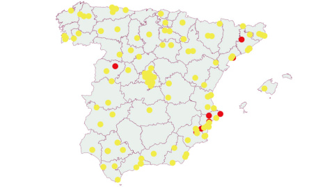 Mapa con las poblaciones agraciados en el Sorteo de la Lotería de Navidad