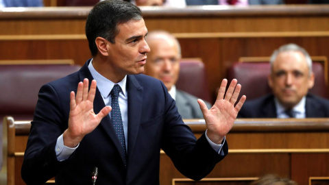 El presidente del Gobierno en funciones, Pedro Sánchez, durante el debate de su investidura fallida del pasado julio. EFE