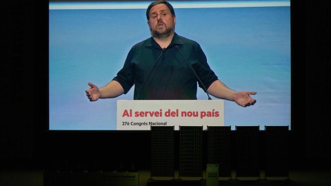 Oriol Junqueras, en el vídeo hecho desde la prisión de Lledorners, exhibido durante el Congreso de su partido. EUROPA PRESS