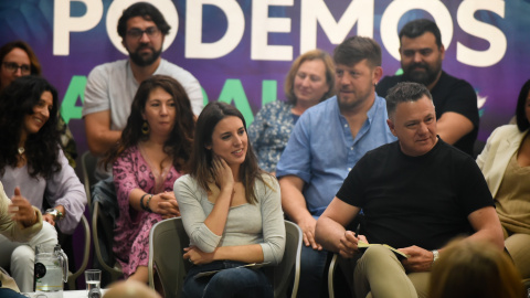 La ministra de Igualdad, Irene Montero, y el candidato a las primarias de Podemos para la Presidencia de la Junta, Juan Antonio Delgado