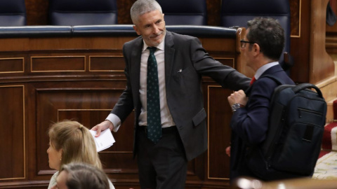 El ministro de la Presidencia, Relaciones con las Cortes y Memoria Democrática, Felix Bolaños, y el ministro del Interior, Fernando Grande-Marlaska, en el Congreso, a 12 de mayo de 2022, en Madrid.