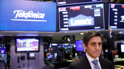 El presidente ejecutivo de Telefónica, José María Álvarez Pallete, en el patio de negociación de la Bolsa de Nueva York (NYSE). REUTERS/Lucas Jackson